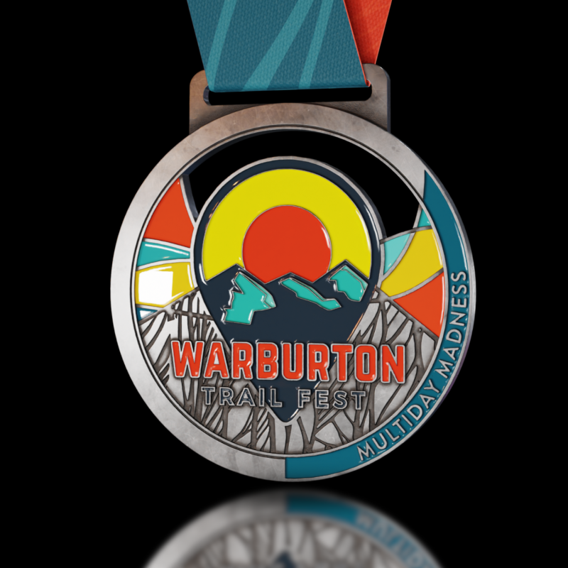 HBF Run For A Reason custom event medal with antique silver finish.