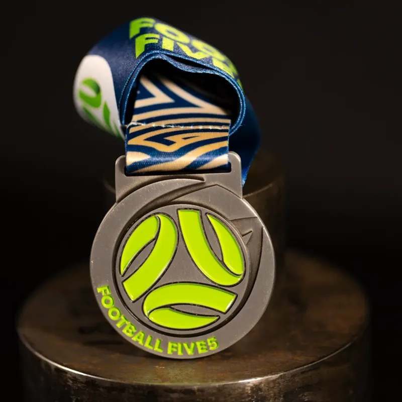 HBF Run For A Reason custom event medal with antique silver finish.