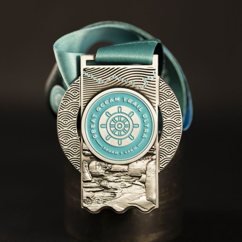 HBF Run For A Reason custom event medal with antique silver finish.