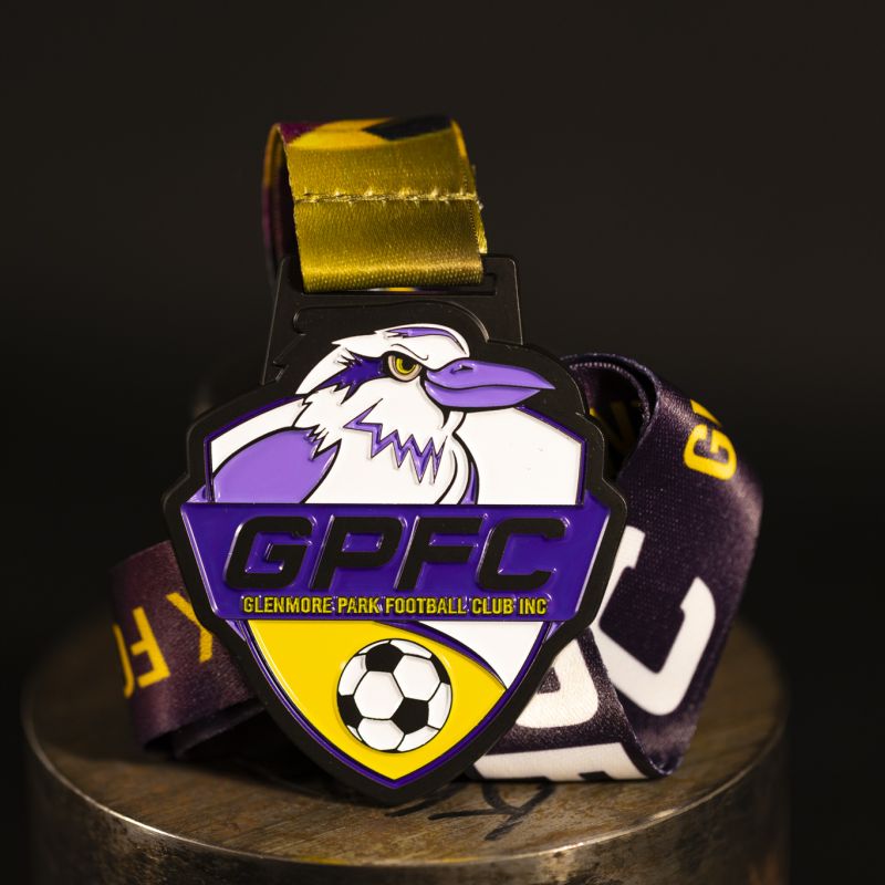 Glenmore Park Football Club custom event medal with black base.