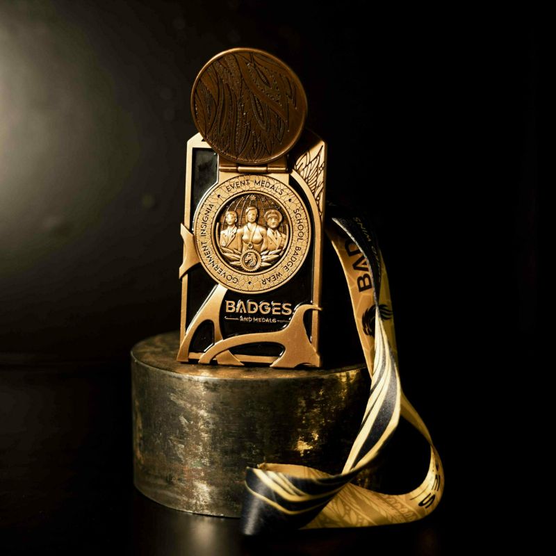 Metro South East Bowls custom event medal with antique silver finish.