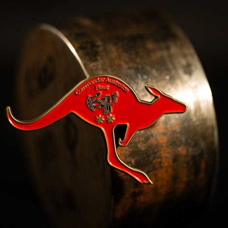 Custom Royal Australian Navy (RAN) challenge coin in antique gold.